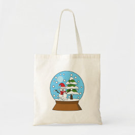 Bolso De Tela Globe de nieve con muñeco de nieve y árbol de pino