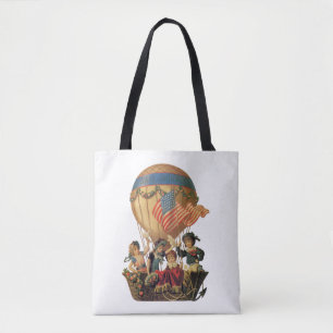 Bolso De Tela Globo aerostático patriótico vintage con niños
