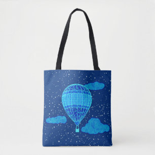 Bolso De Tela Globo de aire caliente contra cielo nocturno en az