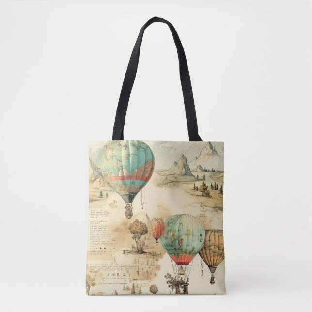 Bolso De Tela Globo de aire caliente de época en un paisaje sere (Anverso)
