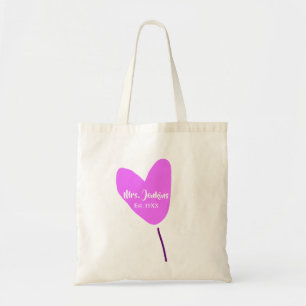 Bolso De Tela Globo de corazón rosa Sra. agregar nombre año amor