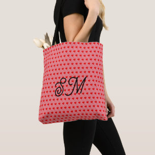 Bolso De Tela Globo divertido corazón rojo Mongram rosa impresió