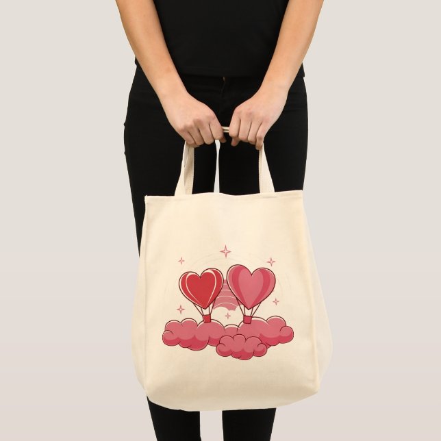 Bolso De Tela Globos cardíacos en las nubes - San Valentín román (Anverso (producto))