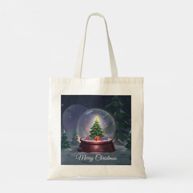 Bolso De Tela Glóbulo de nieve de árbol de Navidad (Reverso)
