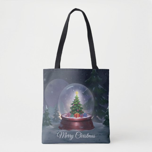 Bolso De Tela Glóbulo de nieve de árbol de Navidad (Anverso)