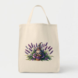 Bolso De Tela Gnome acuarela y flores moradas