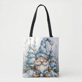 Bolso De Tela Gnome azul turbio y árboles de Navidad