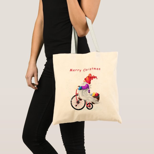 Bolso De Tela Gnome con Navidades en bicicleta y regalo (Anverso (producto))