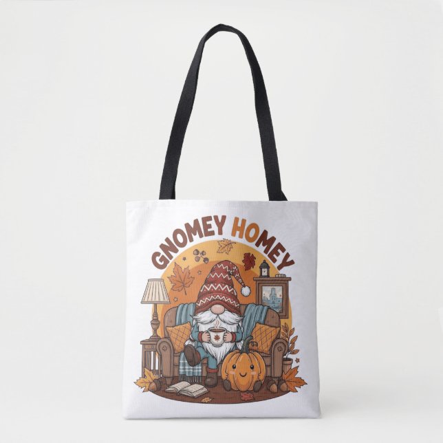 Bolso De Tela Gnome diseño de calabaza estacional en casa (Anverso)