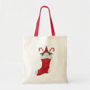 Bolso De Tela Gnome en los Navidades rojos levantando candy cane