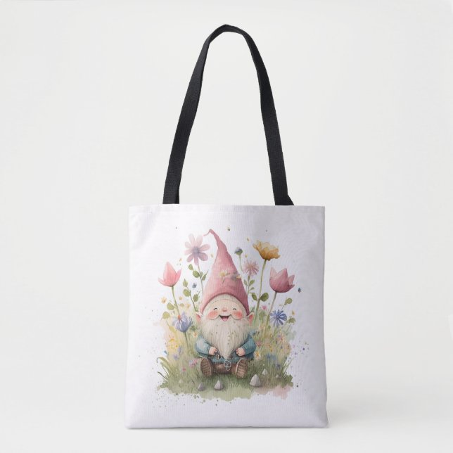 Bolso De Tela Gnome feliz en el jardín (Anverso)