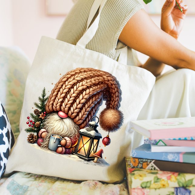 Bolso De Tela Gnome Made Eggnog Tote bag (personalize this cute Christmas Gnome tote bag. )