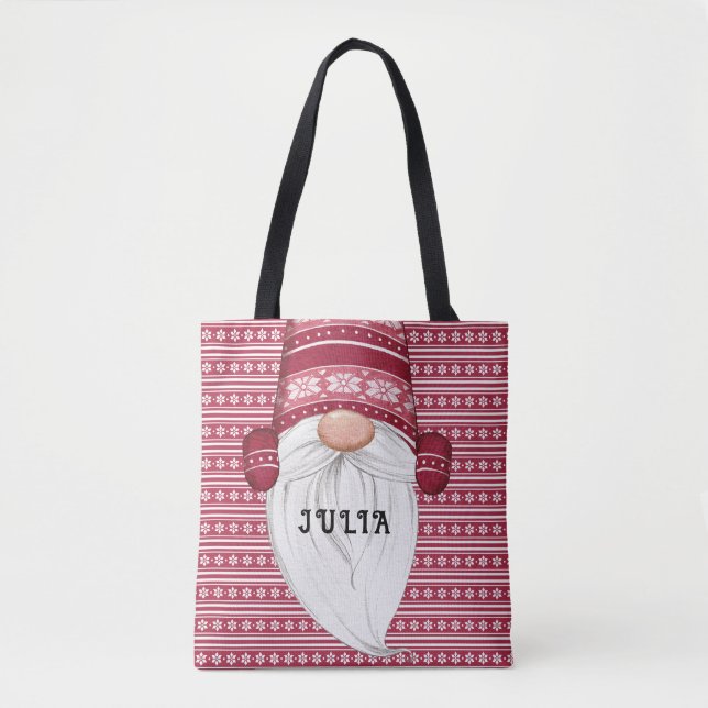 Bolso De Tela Gnome nórdico rojo personalizado (Anverso)