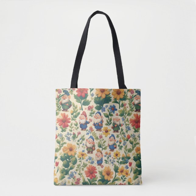 Bolso De Tela Gnome un diseño de patrones de flores (Anverso)