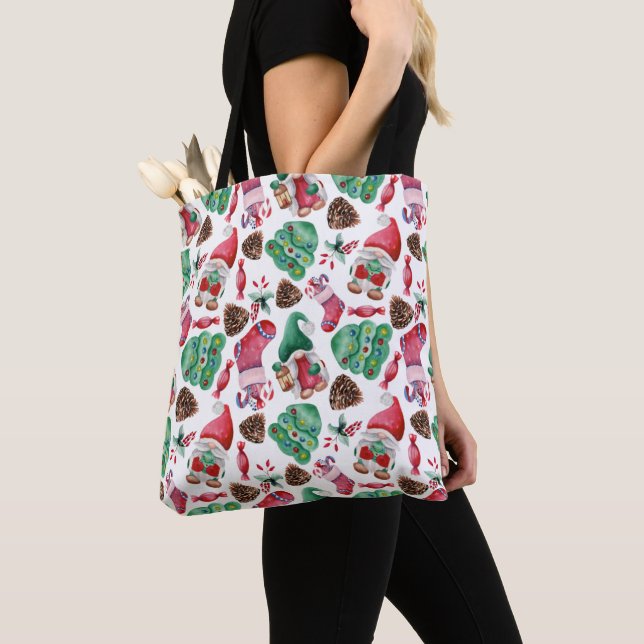 Bolso De Tela Gnomes de Navidades de acuarela (Detalle)