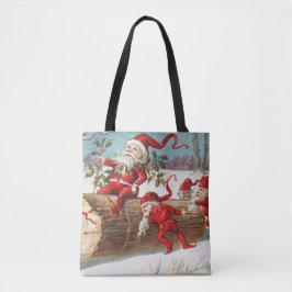 Bolso De Tela Gnomes dragging a cut tree trunk through the snow