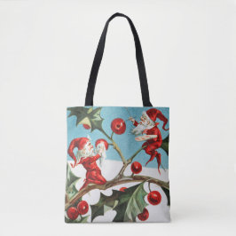 Bolso De Tela Gnomes painting holly berries in the snow