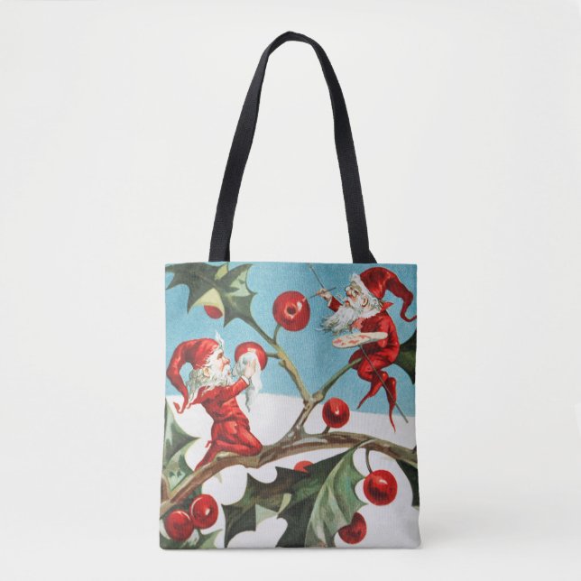 Bolso De Tela Gnomes painting holly berries in the snow (Anverso)