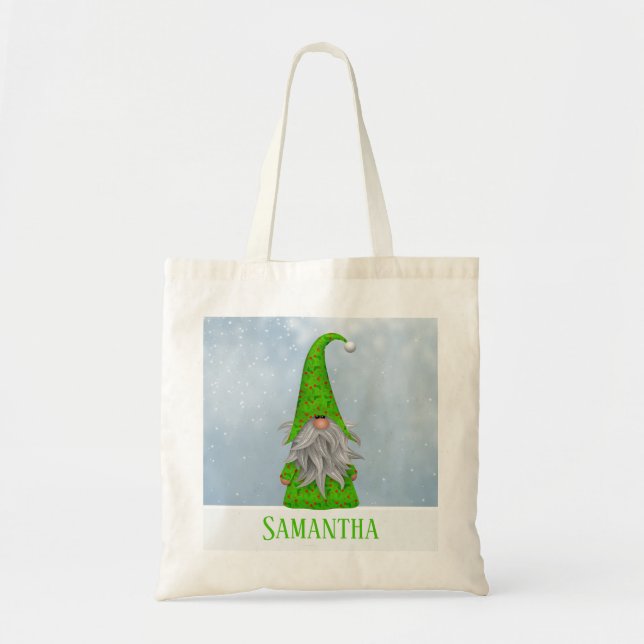 Bolso De Tela Gnomo de feriado verde caprichoso (Frente)