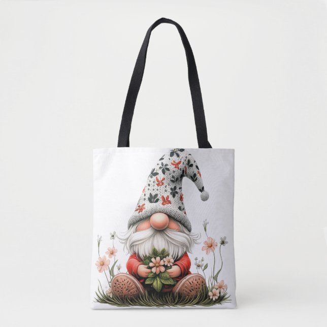 Bolso De Tela Gnomo de primavera floral (Anverso)