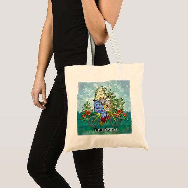 Bolso De Tela Gnomo montando bicicleta (Anverso (producto))
