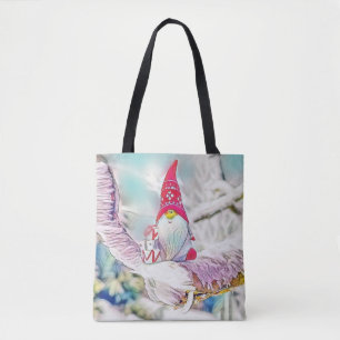 Bolso De Tela Gnomos en la pintura de acuarela de nieve