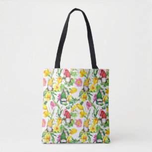 Bolso De Tela gnomos escandinavos: acuarela floral de primavera.