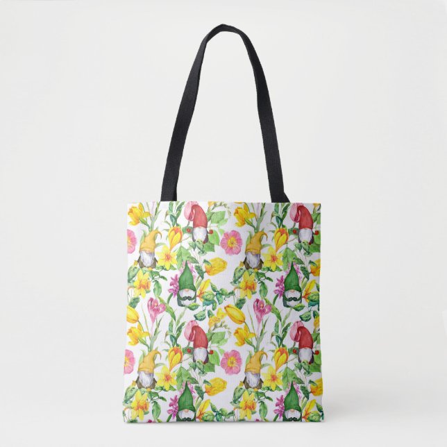 Bolso De Tela gnomos escandinavos: acuarela floral de primavera. (Anverso)