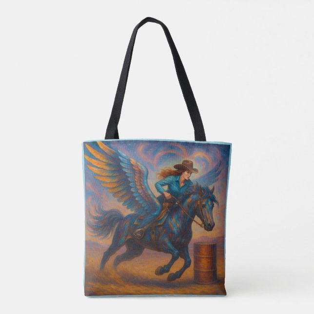 Bolso De Tela Go Fast! Barrel Racer And Winged Horse (Reverso)