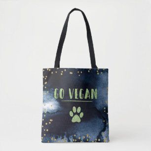 Bolso De Tela Go Vegan Animal Paw Watercolor Ink Gold Typografía