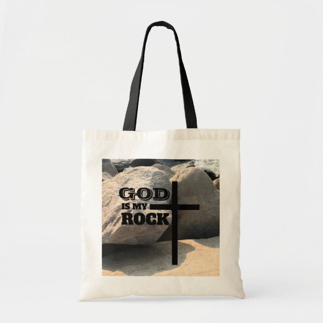 Bolso De Tela God is My Rock Bible Verse Black Cross Christian (Frente)