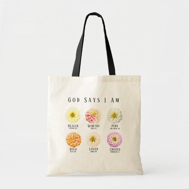 Bolso De Tela God Says I Am Affirmation Pastel Floral (Frente)