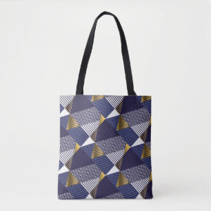 Bolso De Tela Gold Blue Luxury: Patrón sin soldadura geométrica