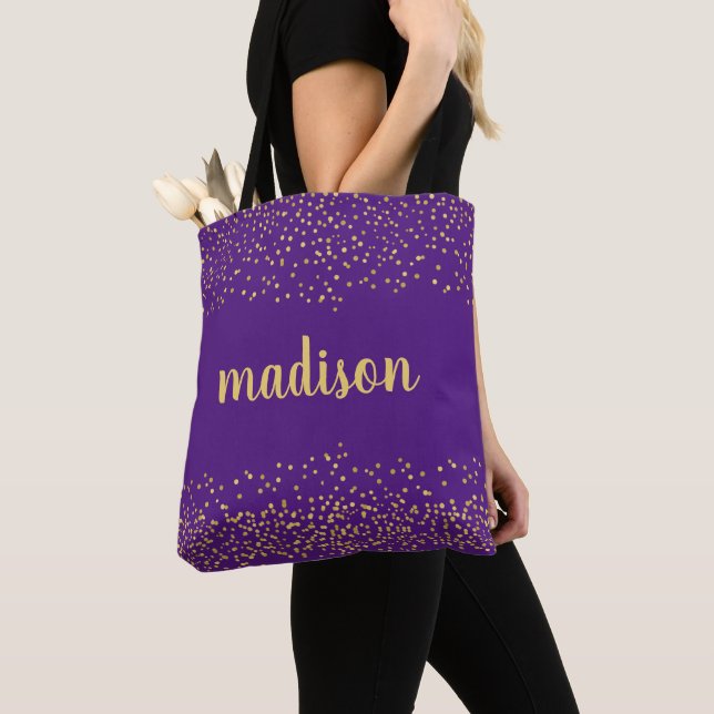 Bolso De Tela Gold Glam Purpurina Confetti | Púrpura personaliza (Detalle)