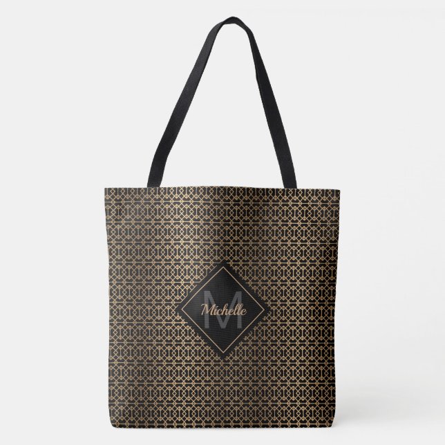 Bolso De Tela Gold Lattice Monogramado (Anverso)