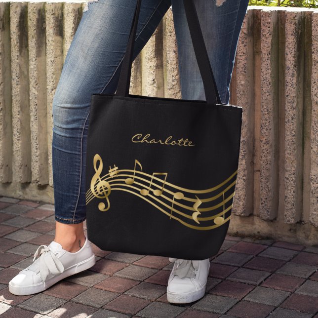 Bolso De Tela Gold Music Notes Personalizado cantante negro mode (Subido por el creador)