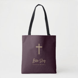 Bolso De Tela Gold Script Bugundy Leather Look Bible Study