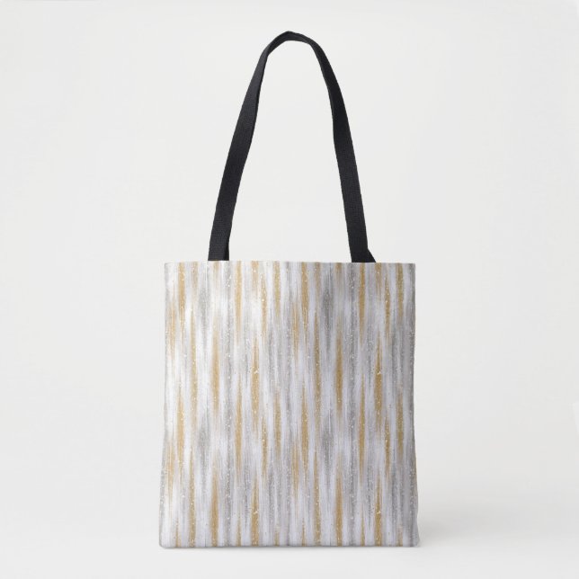 Bolso De Tela Gold Silver Chic Glam Glitzy Stripes (Anverso)