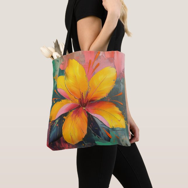 Bolso De Tela Golden Bloom – Vibrant Abstract Floral Expression (Detalle)