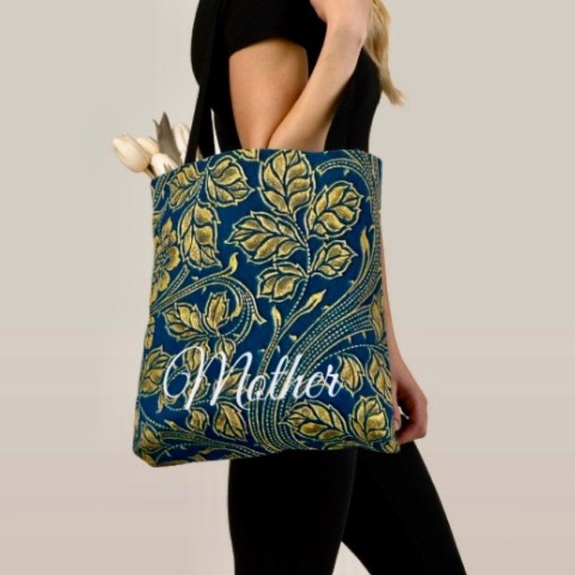 Bolso De Tela Golden Blue Elegance  (Chic tote bag for Mom—perfect for errands, shopping, and showing love this Mother’s Day.)