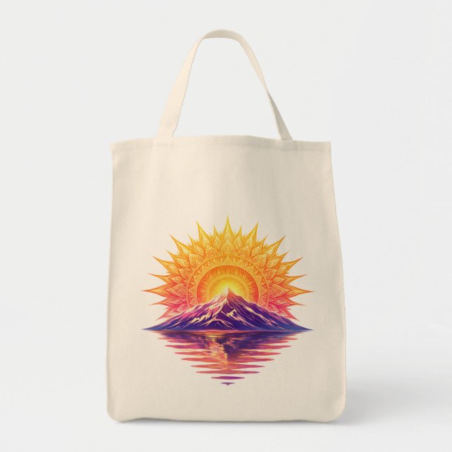 Bolso De Tela Golden Boho Mandala Sun Mountain Sunset Reflection (Frente)