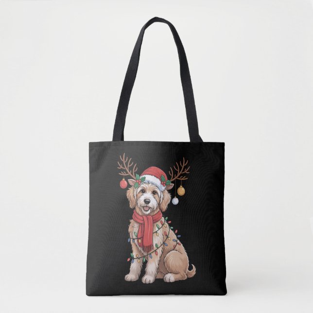 Bolso De Tela Golden Doodle Gorgeous Reindeer Christmas Tree  (Anverso)