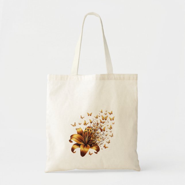 Bolso De Tela Golden Flor Mariposas Explosion  Butterfly Flower (Frente)