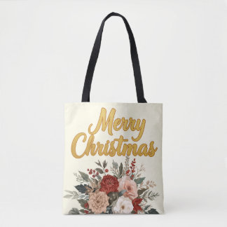 Bolso De Tela Golden Floral Merry Christmas Bouquet