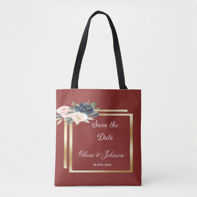 Bolso De Tela Golden Frame Floral Save the Date  (Anverso)