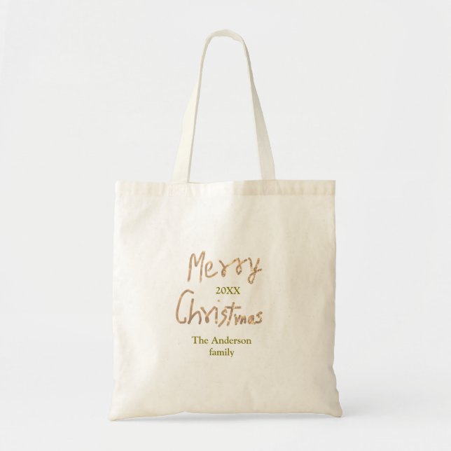 Bolso De Tela Golden glitter merry christmas add family name yea (Frente)