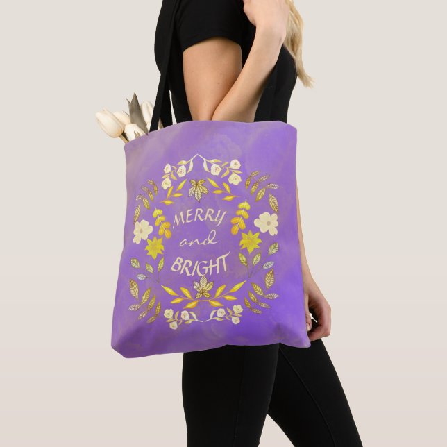 Bolso De Tela GOLDEN MERRY Y BRIGHT personalizado (Detalle)