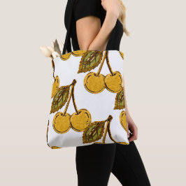 Bolso De Tela Golden Metallic Cherries Pattern