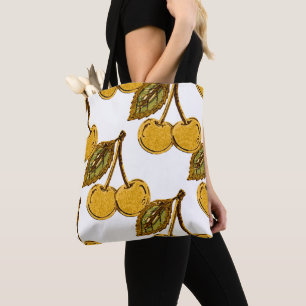 Bolso De Tela Golden Metallic Cherries Pattern