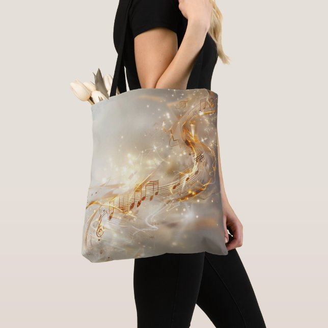 Bolso De Tela Golden Musical Notes Digital Art (Detalle)